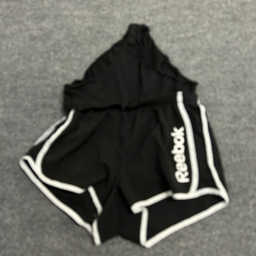 Reebok Shorts Womens Size Large Black White Trim Athletic Running Gym Mesh Side